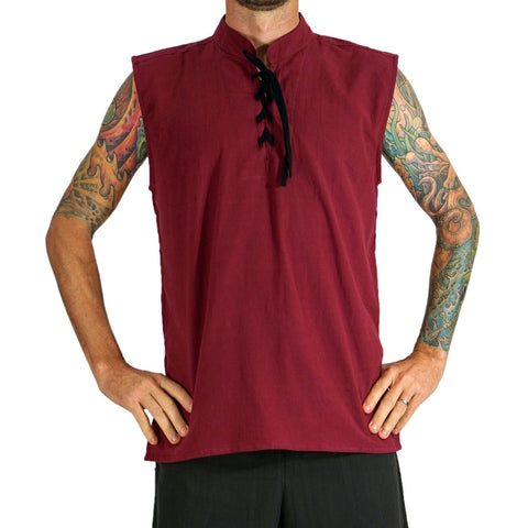'Rogue' Medieval Sleeveless Shirt - Maroon Red