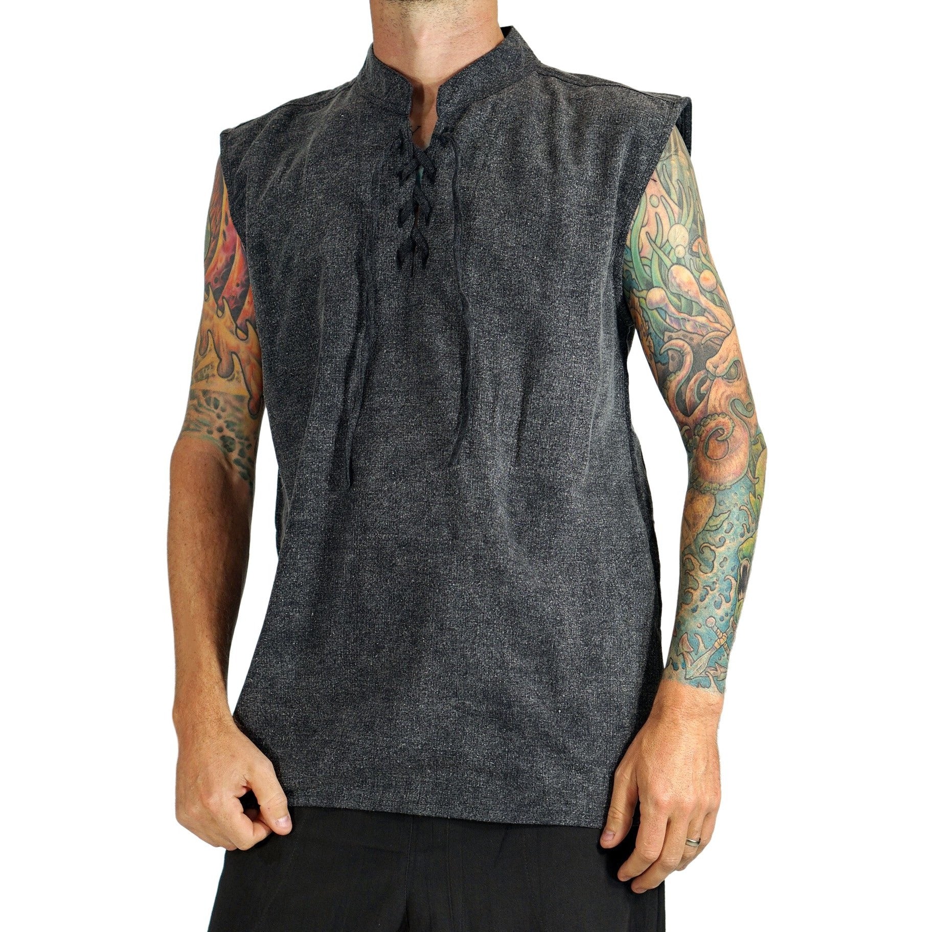 'Rogue' Medieval Sleeveless Shirt - Stone Black - zootzu