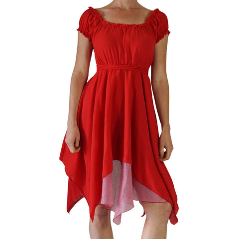 'Short Sleeve Dress' - Red