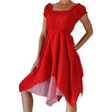 'Short Sleeve Gypsy Dress' - Red - zootzu