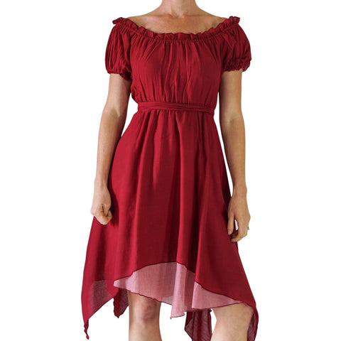 'Short Sleeve Dress' - Burgundy