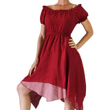 'Short Sleeve Gypsy Dress' - Burgundy - zootzu