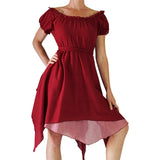 'Short Sleeve Gypsy Dress' - Burgundy - zootzu