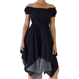 'Short Sleeve Gypsy Dress' - Black - zootzu