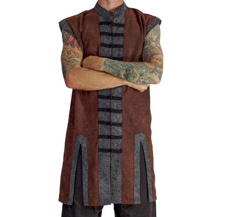 'Long Pirate Vest' - Stone Brown/Black Buttons