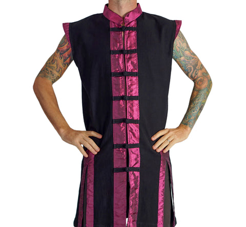 'Long Pirate Vest', Silk Trim - Purple