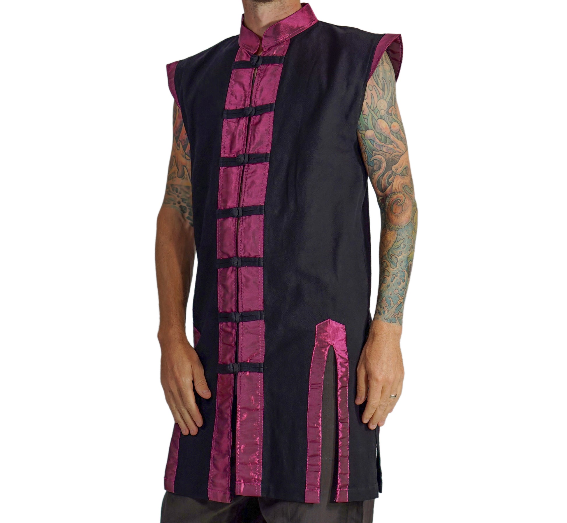 Long Pirate Vest, Silk Trim - Purple - zootzu
