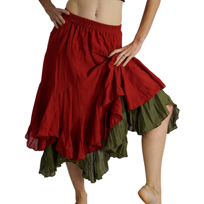 'Two Layer' Gypsy Renaissance Skirt - Orange/Green - zootzu