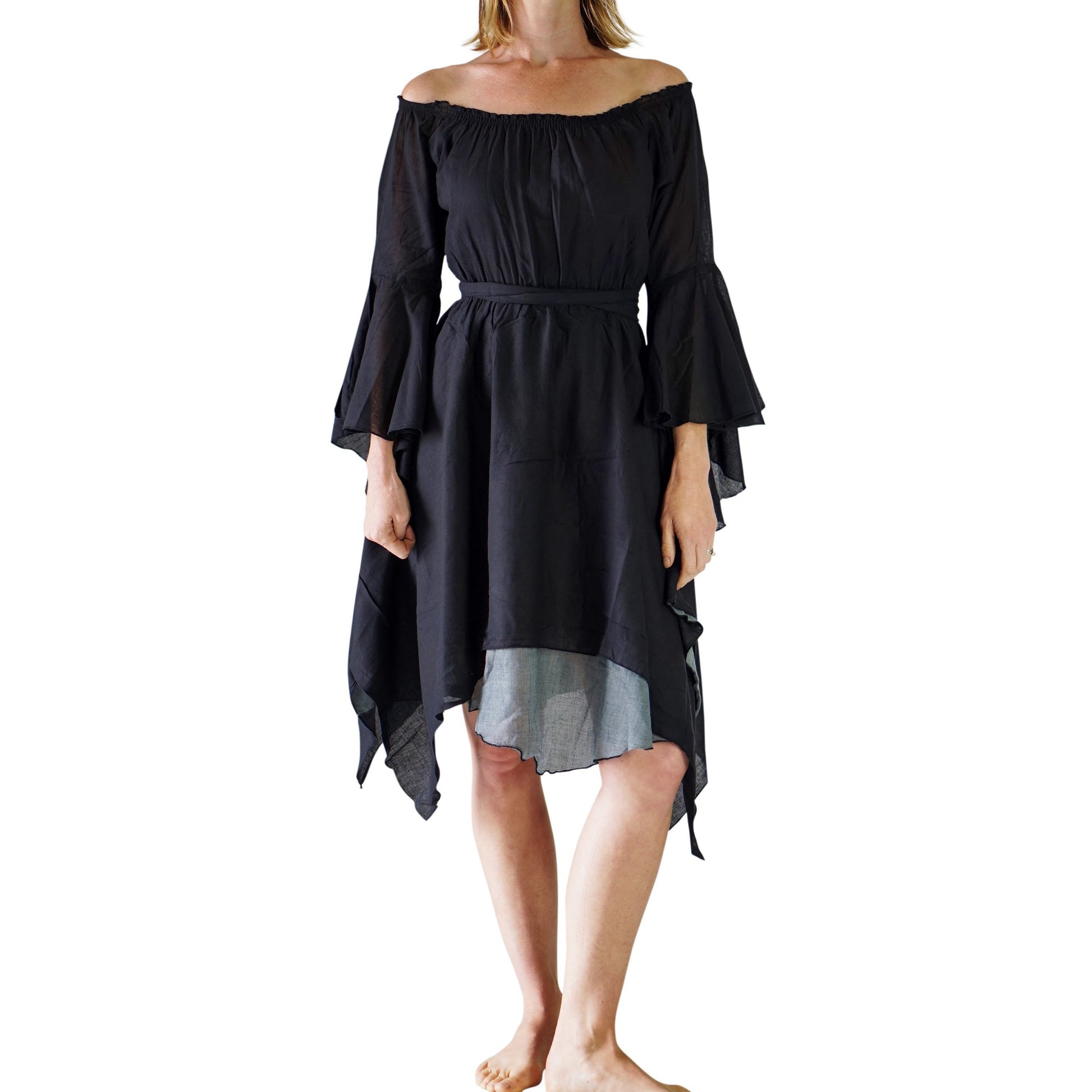 'Bell Sleeve' Renaissance Costume Dress - Black - zootzu