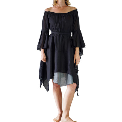 'Bell Sleeve' Renaissance Costume Dress - Black - zootzu