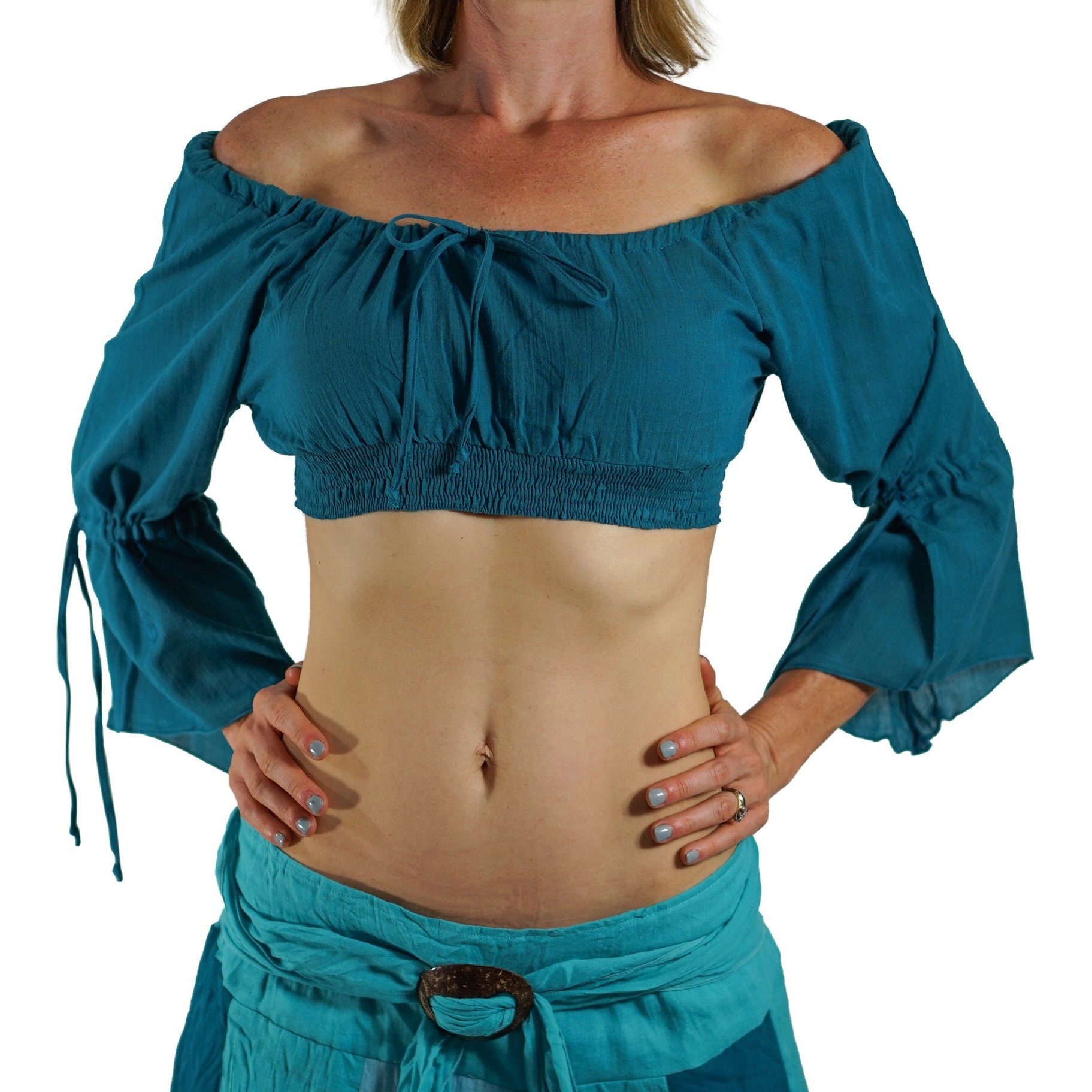 'LS Pull Tie' Gypsy Chemise - Teal - zootzu