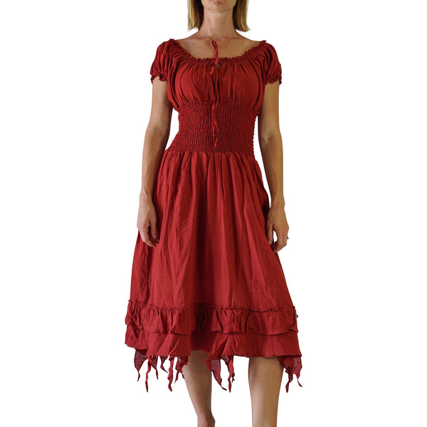 'Frill Bottom' Long Steampunk Dress - Maroon - zootzu