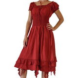 'Frill Bottom' Long Steampunk Dress - Maroon - zootzu