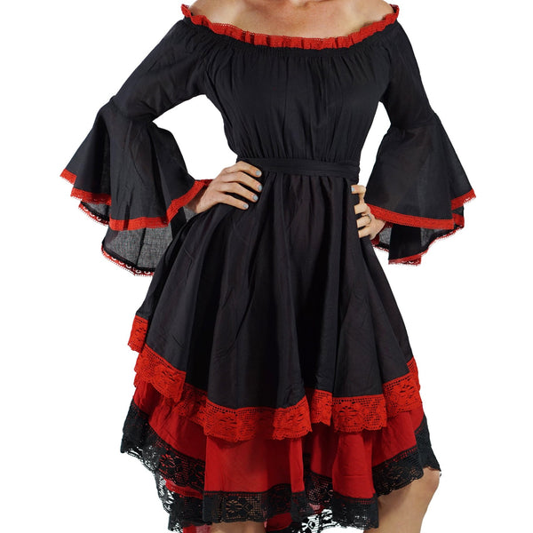 Black/Red Lace Dress Long Sleeve - zootzu