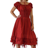 'Frill Bottom' Long Steampunk Dress - Maroon - zootzu