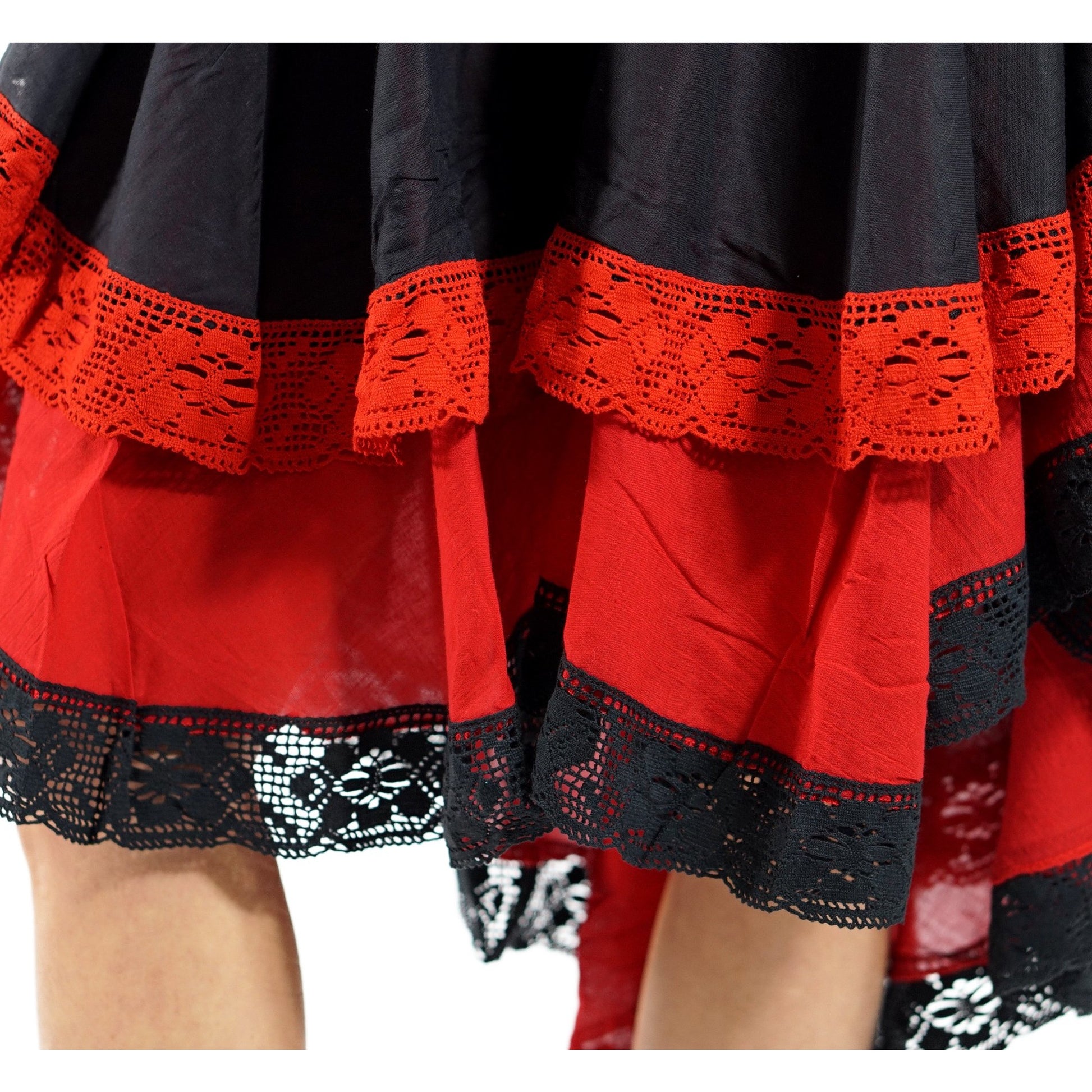 Black/Red Lace Dress Long Sleeve - zootzu