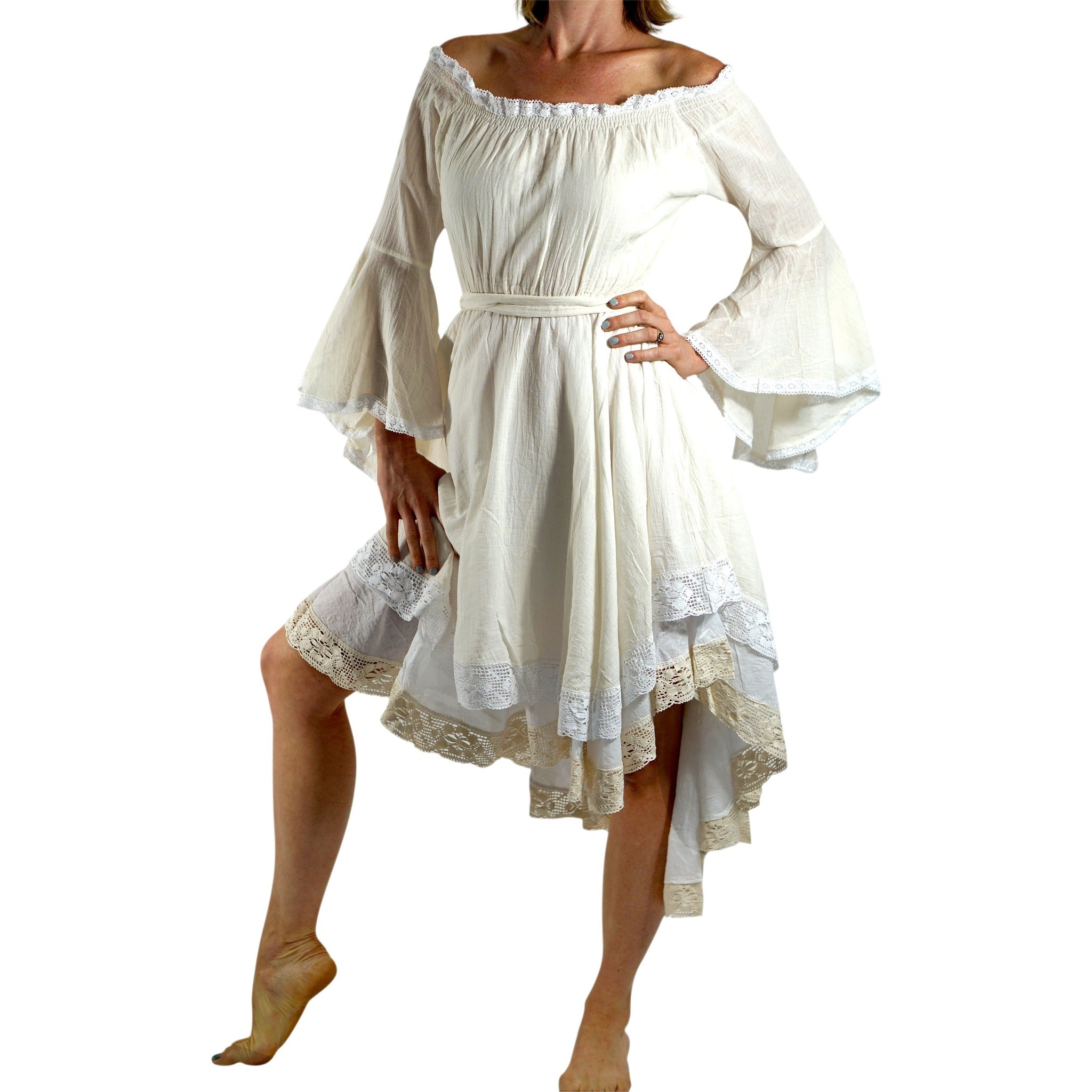 Cream Lace Dress Long Sleeve - zootzu