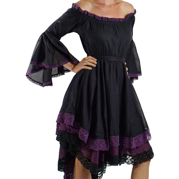 Black/Purple Lace Dress Long Sleeve - zootzu