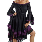 Black/Purple Lace Dress Long Sleeve - zootzu