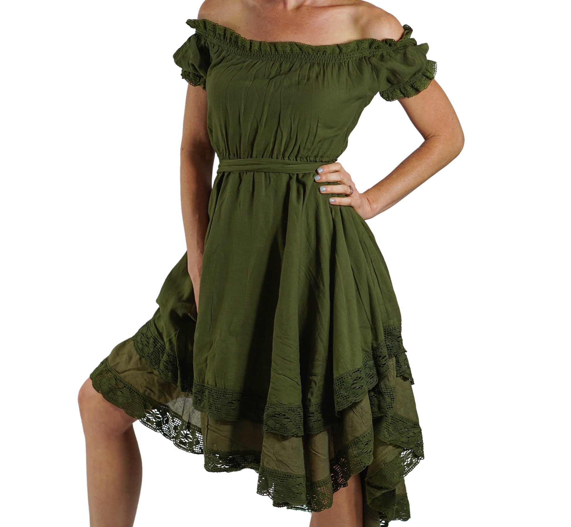 Lace Dress Short Sleeves - Green Lace Dress Short Sleeves - Green