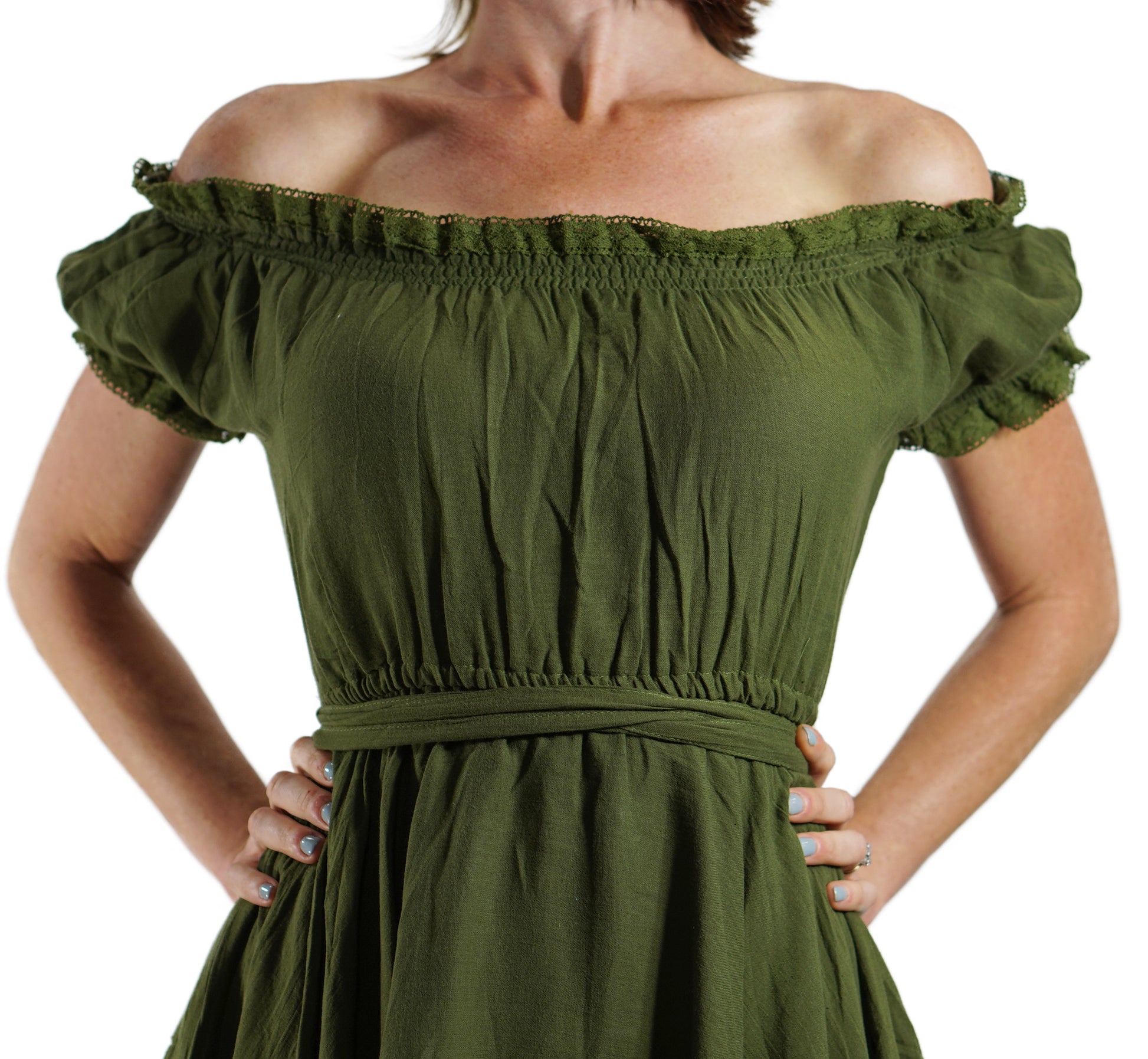 Lace Dress Short Sleeves - Green Lace Dress Short Sleeves - Green