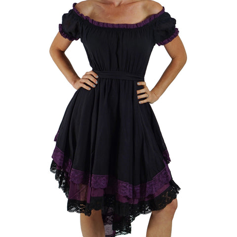 'Lace' Medieval Dress Short Sleeves - Black/Purple