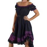 'Lace' Medieval Dress Short Sleeves - Black/Purple - zootzu