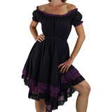 'Lace' Medieval Dress Short Sleeves - Black/Purple - zootzu