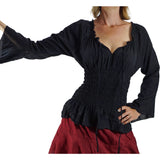 Long Sleeve Peasant Blouse - Black - zootzu