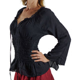 Long Sleeve Peasant Blouse - Black - zootzu