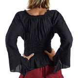 Long Sleeve Peasant Blouse - Black - zootzu