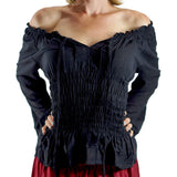 Long Sleeve Peasant Blouse - Black - zootzu