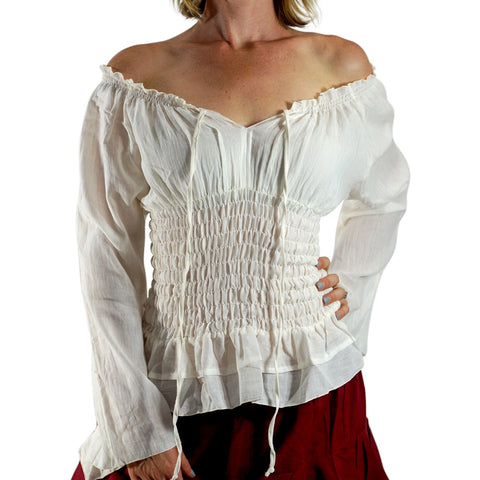 'Peasant Blouse Long Sleeves' - Cream