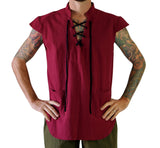 'Lace Front Vest', Medieval Renaissance Costume - Burgundy Red - zootzu