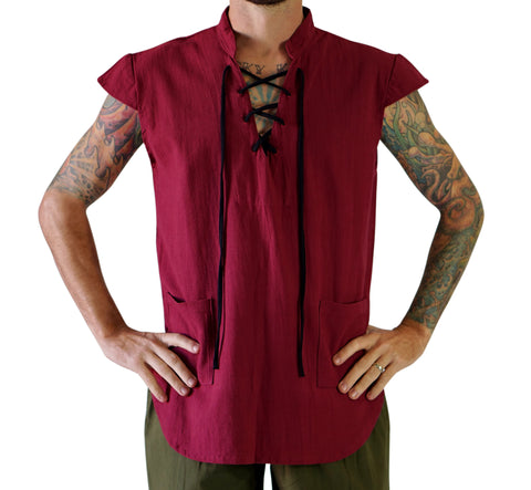 'Lace Front Vest' - Burgundy Red