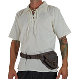 'Merchant' Renaissance Shirt, Short Sleeves - Cream/Off White - zootzu