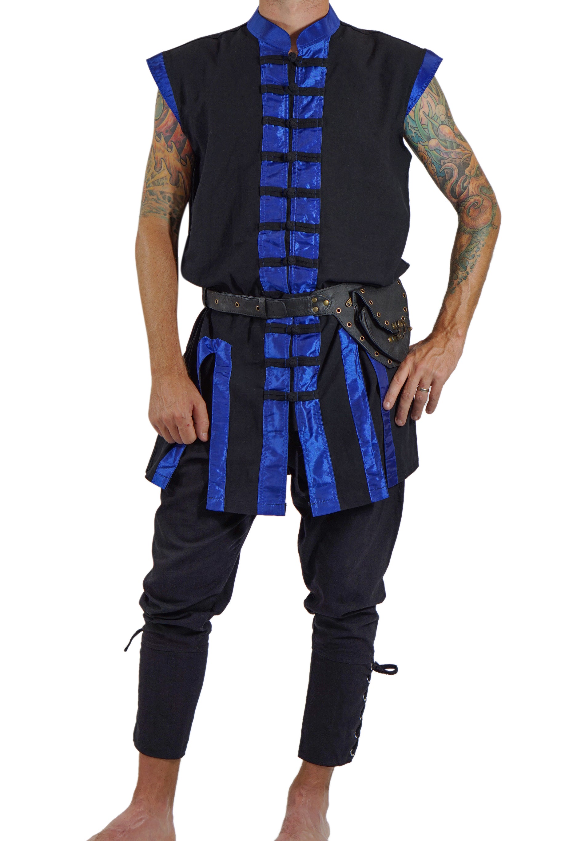 Long Pirate Vest, Silk Trim - Blue - zootzu
