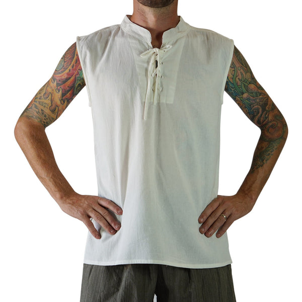 'Rogue' Medieval Sleeveless Shirt  - Cream - zootzu