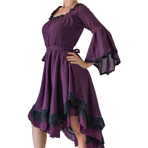 Purple/Black Lace Dress Long Sleeve - zootzu