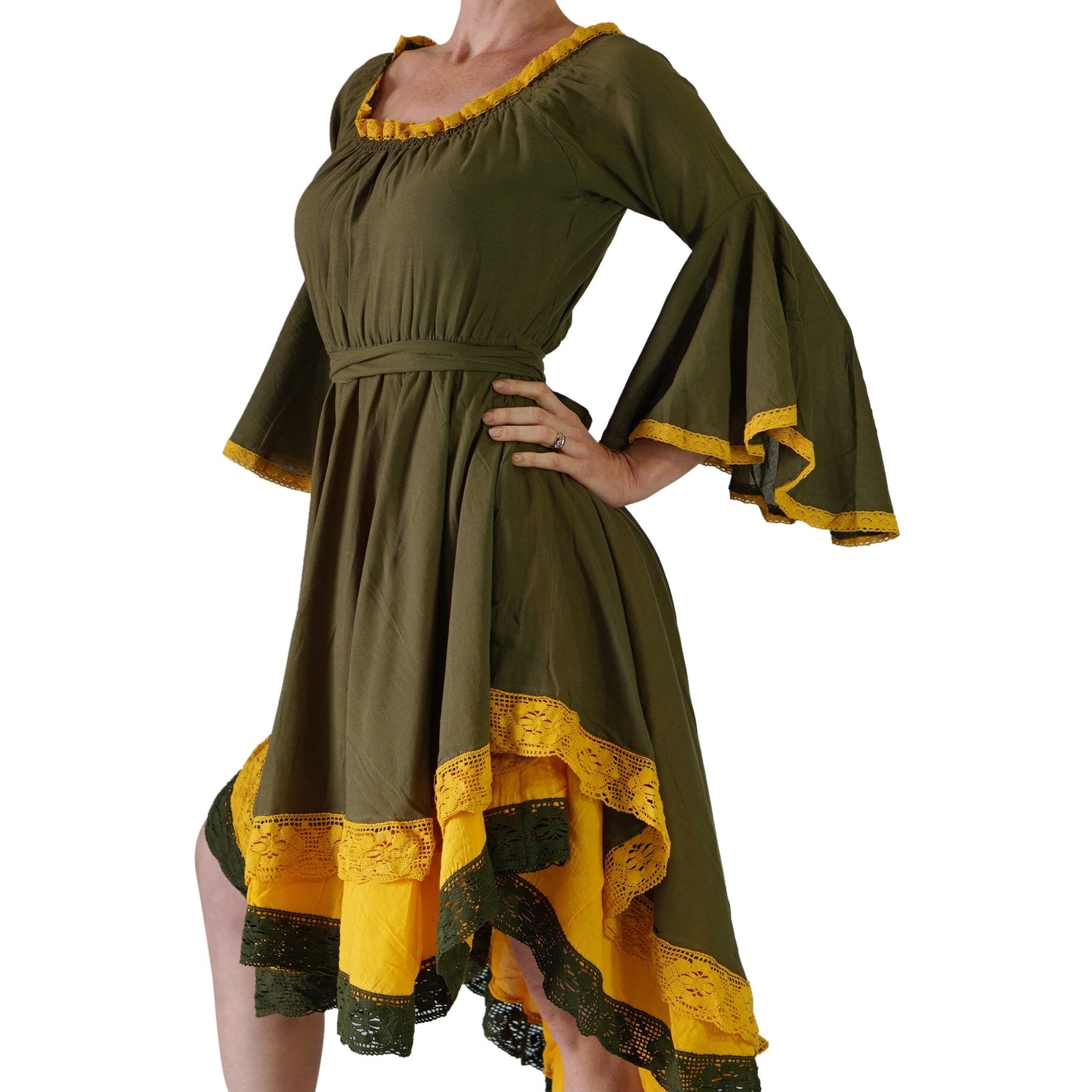 Lace Dress Long Sleeve - Green/Yellow Zootzu Garb Lace Dress Long Sleeve - Green/Yellow Zootzu Garb