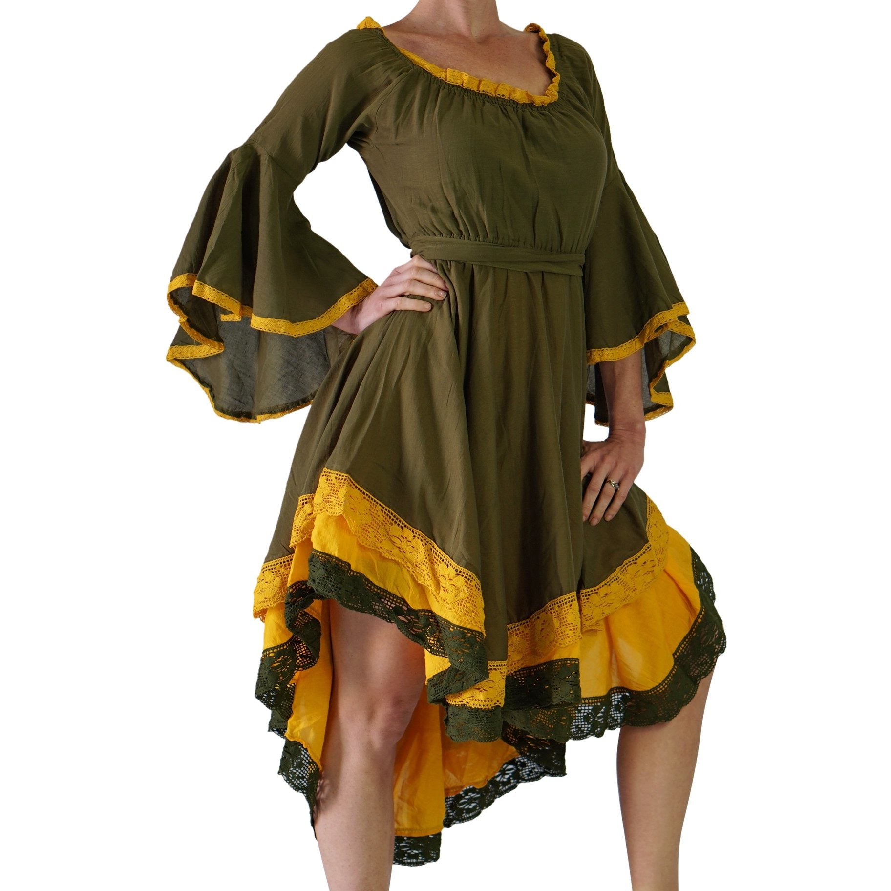 Lace Dress Long Sleeve - Green/Yellow Lace Dress Long Sleeve - Green/Yellow
