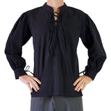'Merchant' Renaissance Shirt, High Collar - Black - zootzu