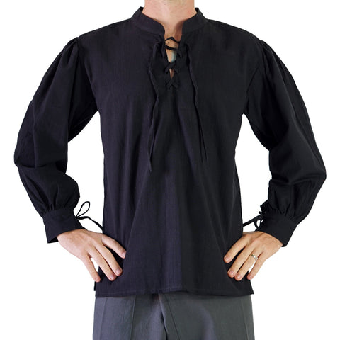 'Merchant' Renaissance Shirt, High Collar - Black