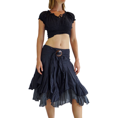 'Willow' Gypsy Pirate Skirt - Black/Gray - zootzu