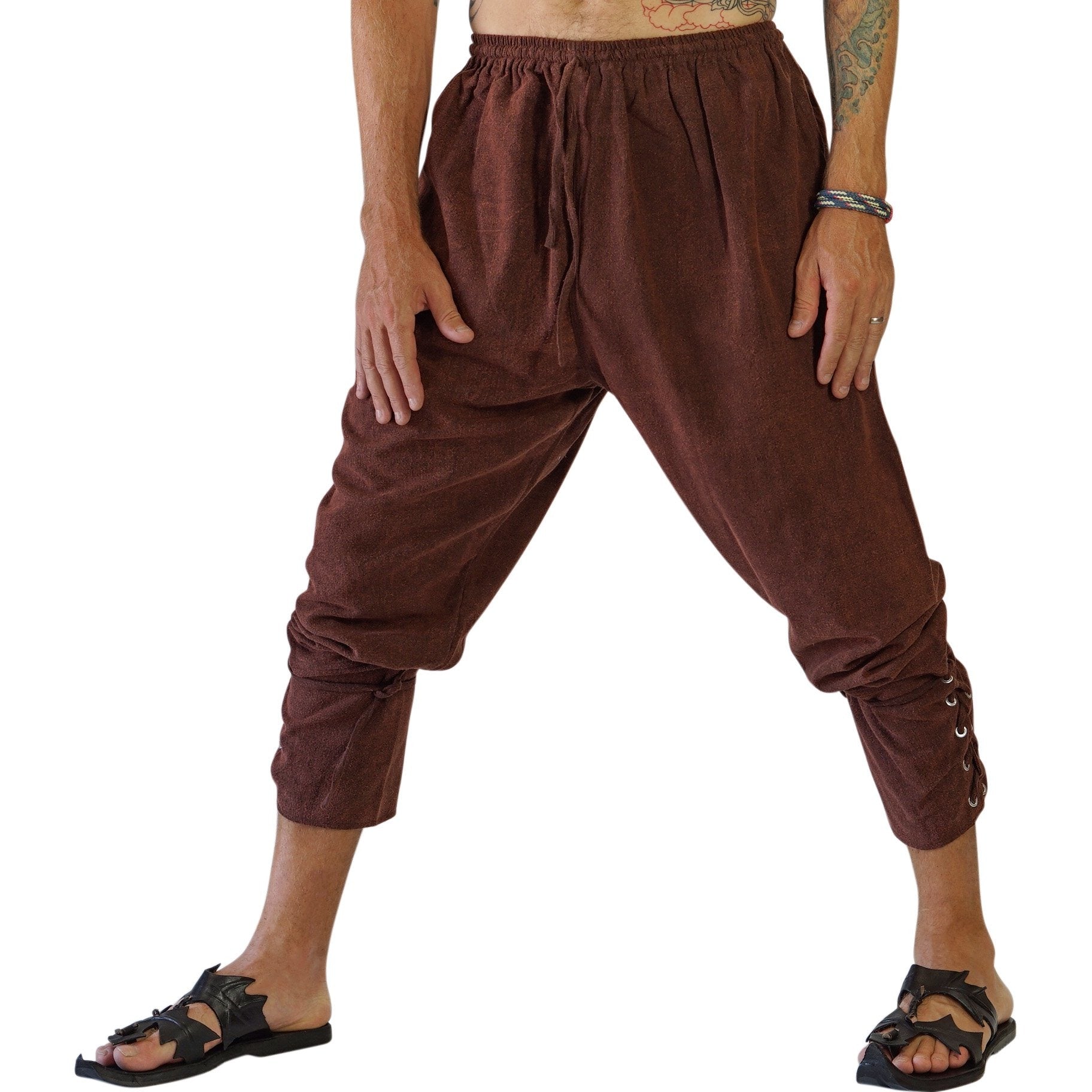 Ankle Cuff Medieval Pants - Stonewashed Brown - zootzu