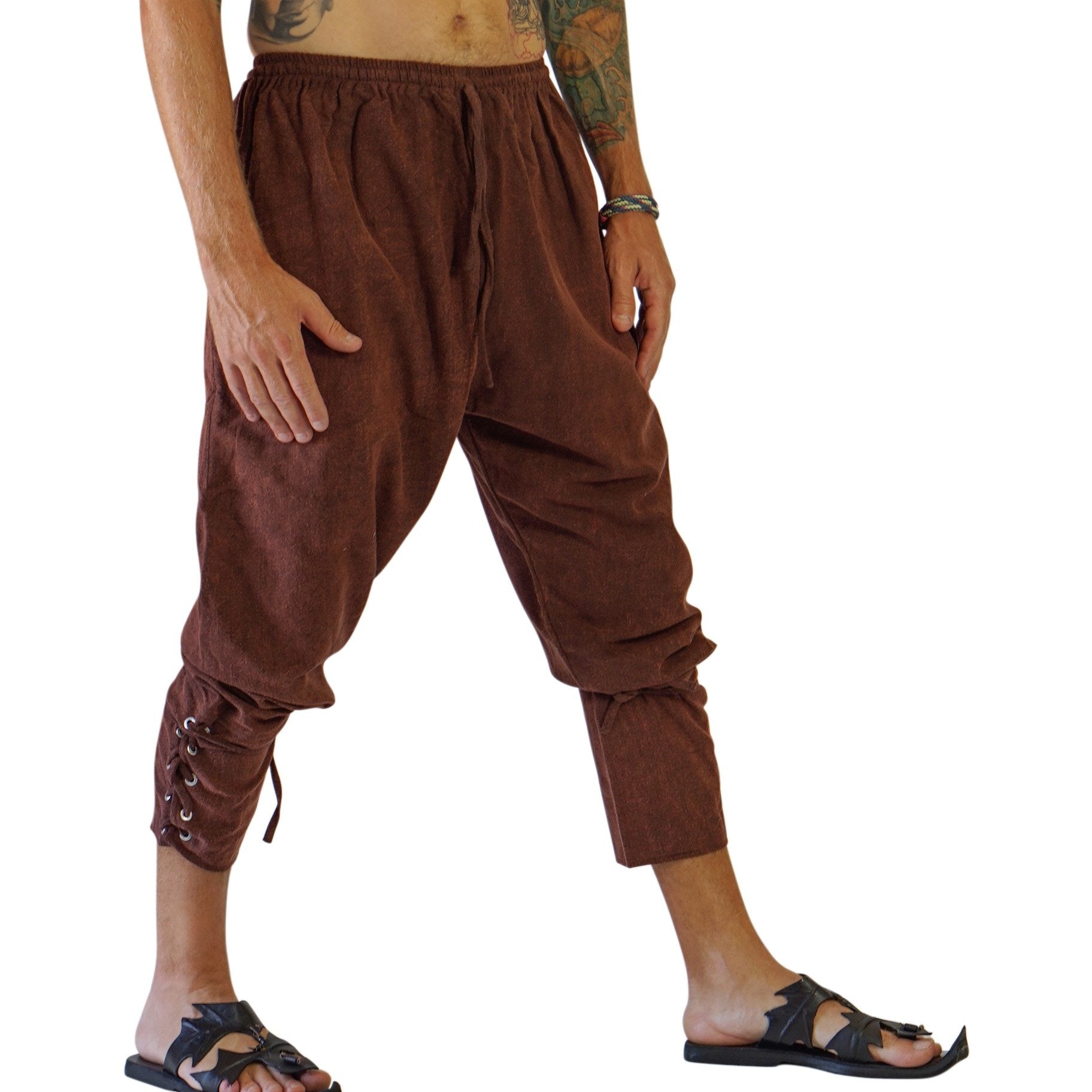 Ankle Cuff Medieval Pants - Stonewashed Brown - zootzu
