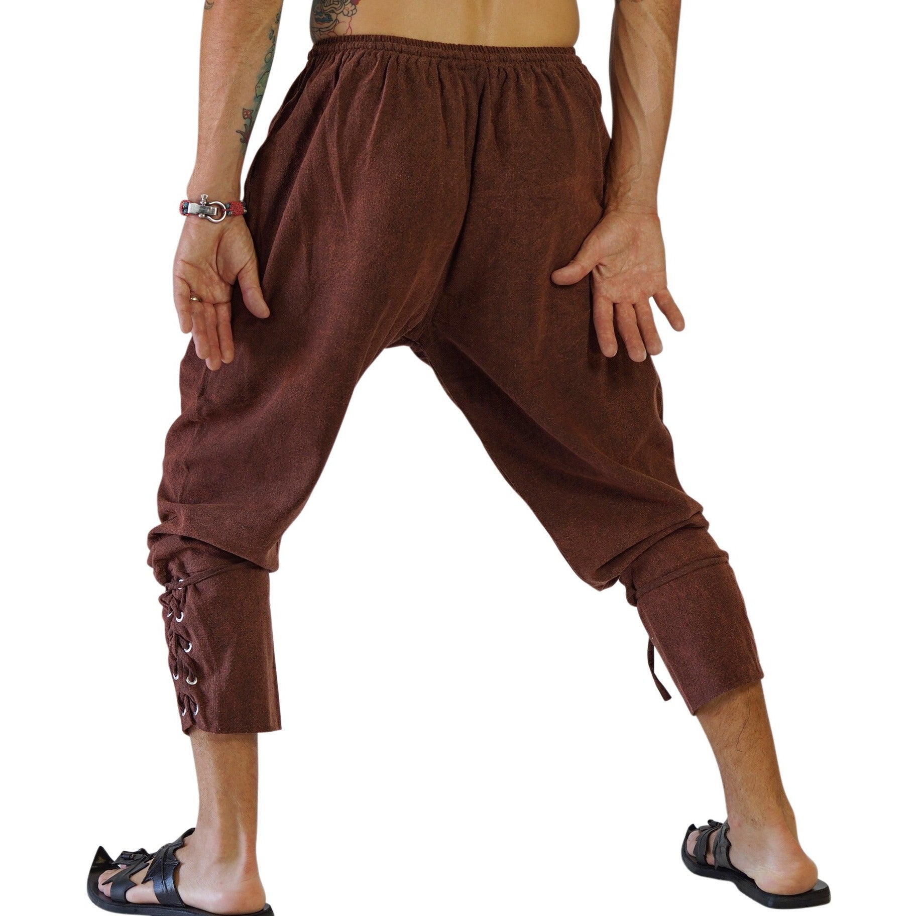 Ankle Cuff Medieval Pants - Stonewashed Brown - zootzu