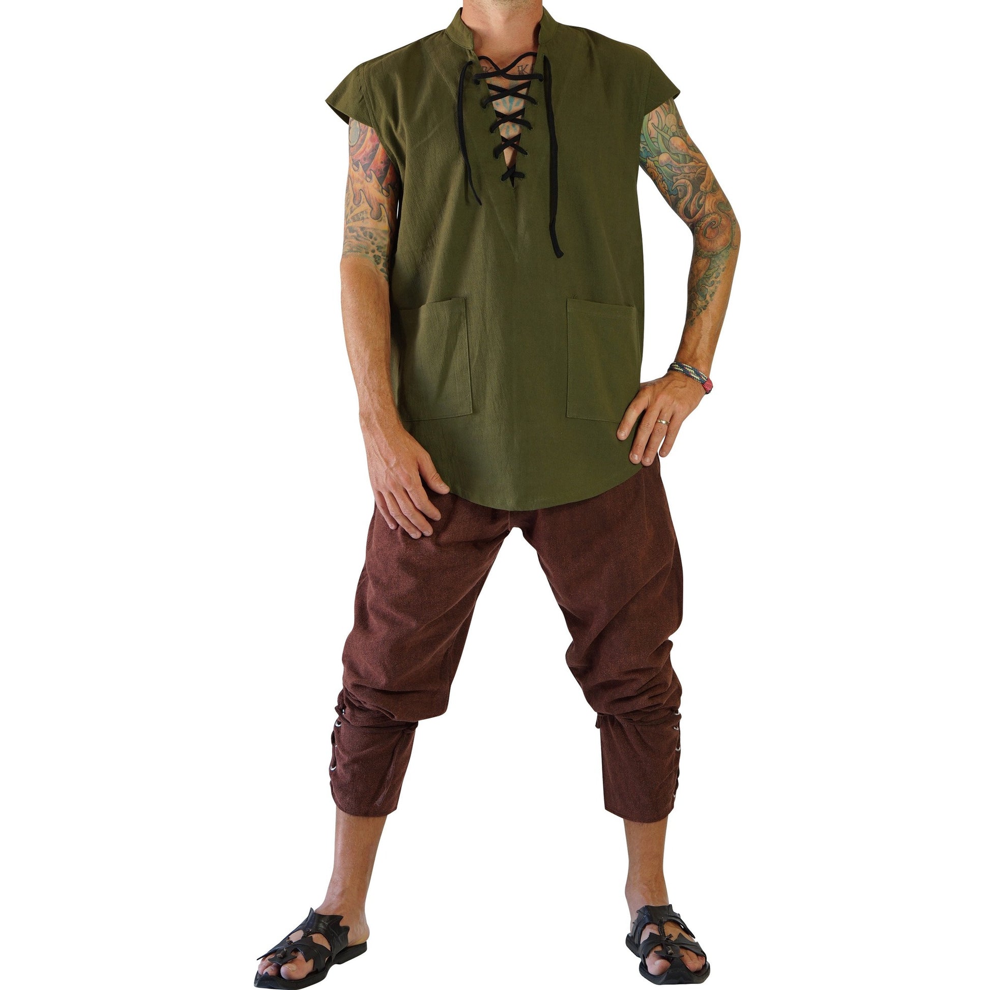 Ankle Cuff Medieval Pants - Stonewashed Brown - zootzu