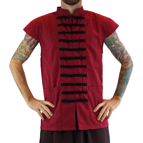 'Naval Pirate Vest' - Plain Cotton - Red