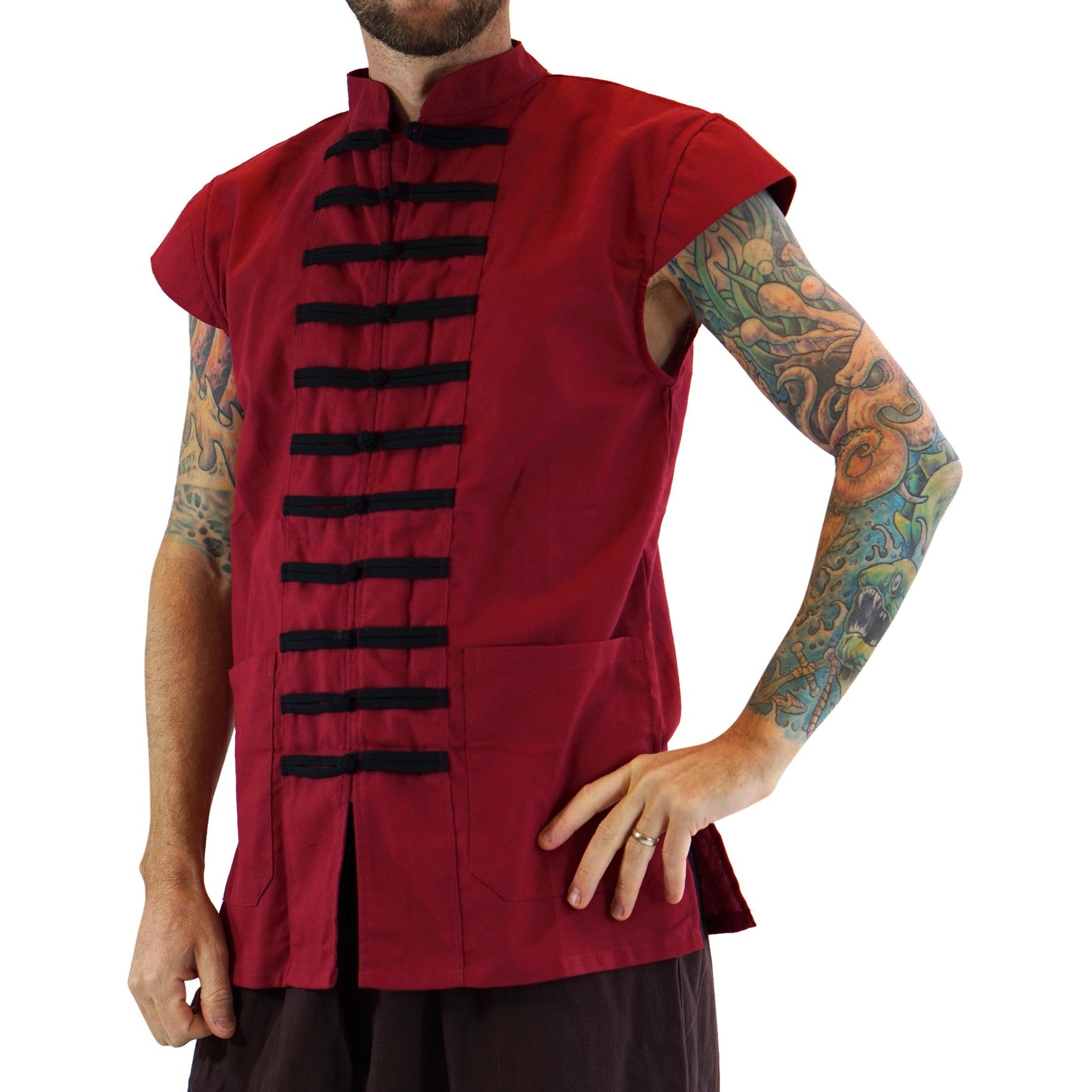 Naval 'Pirate' Vest - Plain Cotton - Red - zootzu